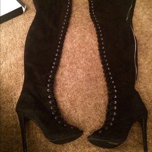 bebe suede thigh high boots.