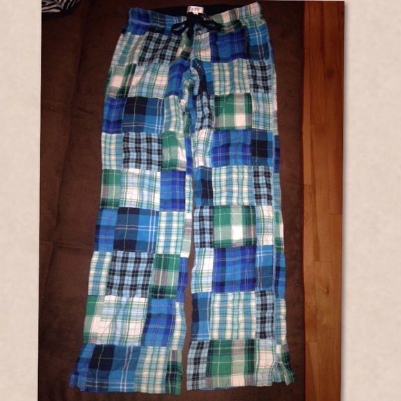 Blue and green plaid pajama pants