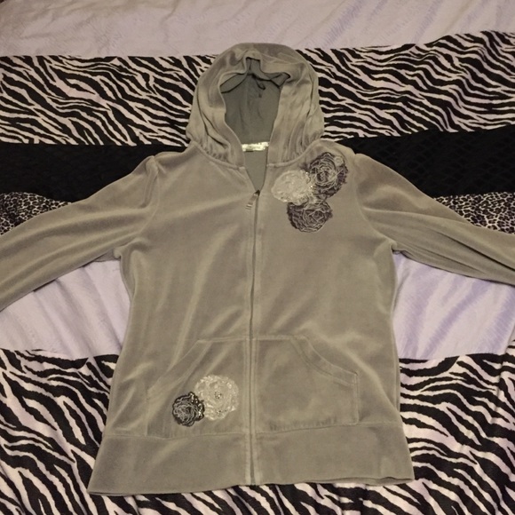 Grey Hooded Jacket with Rose Design