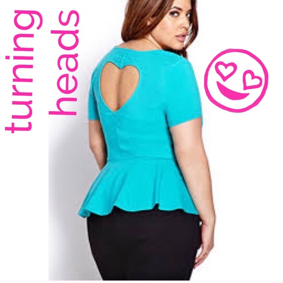Forever 21 Tops - Forever 21 plus peplum heart back top blue! NWOT