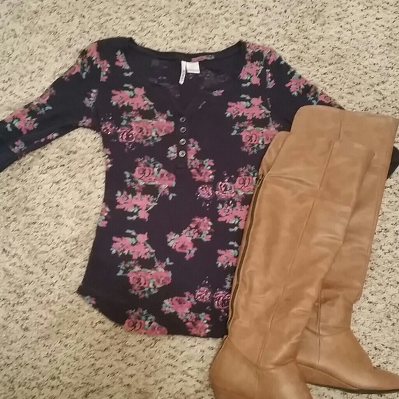 Navy blue shirt with floral design