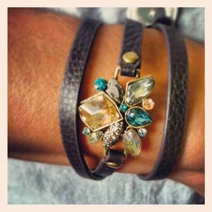 Leather jewel wrap bracelet