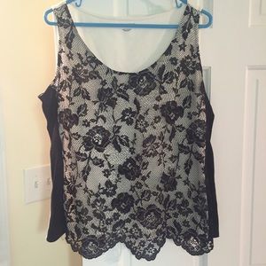 SOLD----Ivory & Black Lace Tank - XL--SOLD