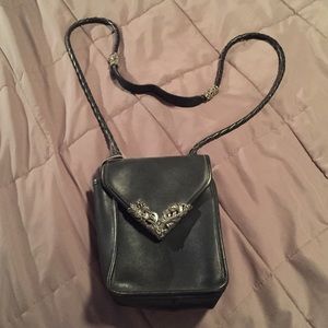 Brighton Vintage Black Leather Crossbody Bag