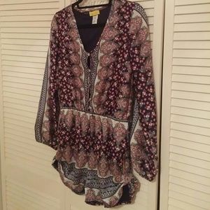 boho printed long sleeve romper