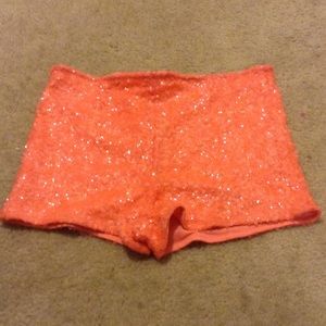 Coral sequin shorts