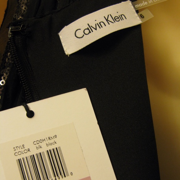 NWT Calvin Klein Black Sequin Illusion LBD Dress 6 - Picture 4 of 4