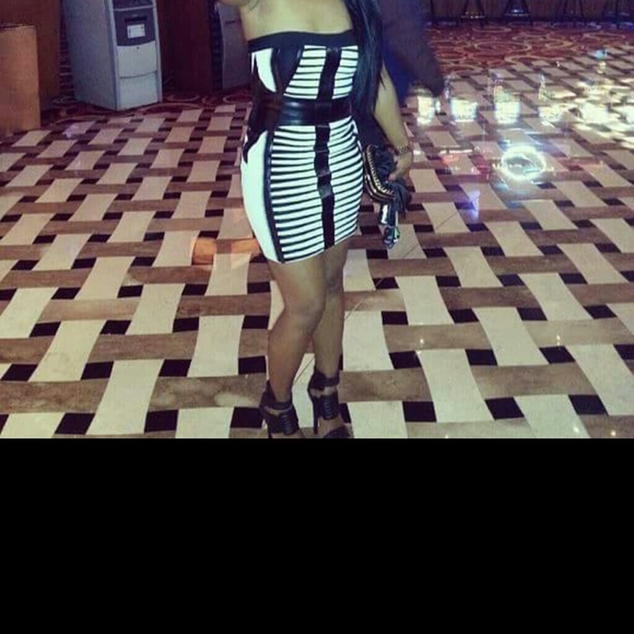 SOLD black and white bandage leatherette dress - Picture 3 of 4