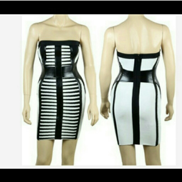 SOLD black and white bandage leatherette dress - Picture 4 of 4
