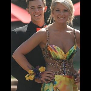 Yellow floral prom dress