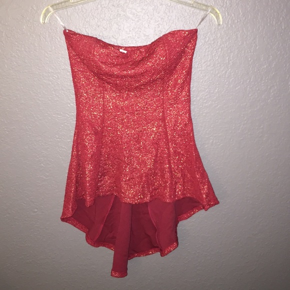 Sparkly Strapless High Low Top