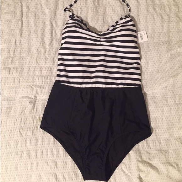 Retro black and white Striped One Piece Swimsuit