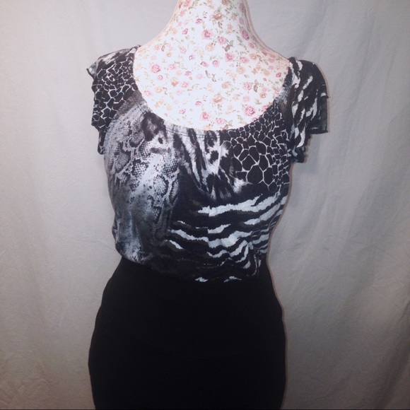 Animal print blouse, black, brown, white