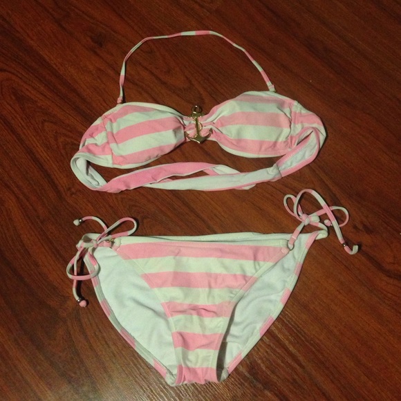 Nautical hot pink striped bikini