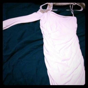 One sleeve white tighter dress . Very beautiful.