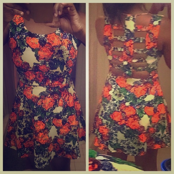 Floral skater dress with open back rib cage