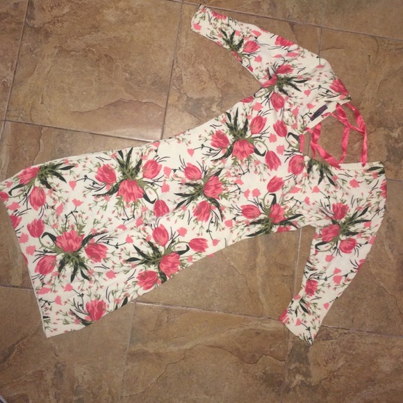 Pink floral dress with open laced up back