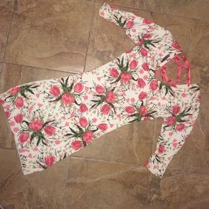 Pink floral dress with open laced up back