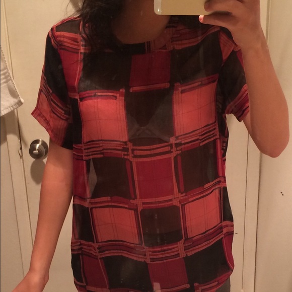 Black and red see-through shirt.❤️