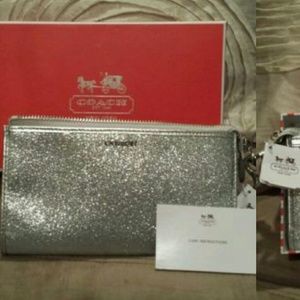 BNWT silver glitter COACH wristlet