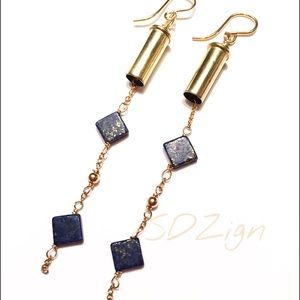 Gold & Lapis Lazuli Bullet Earrings