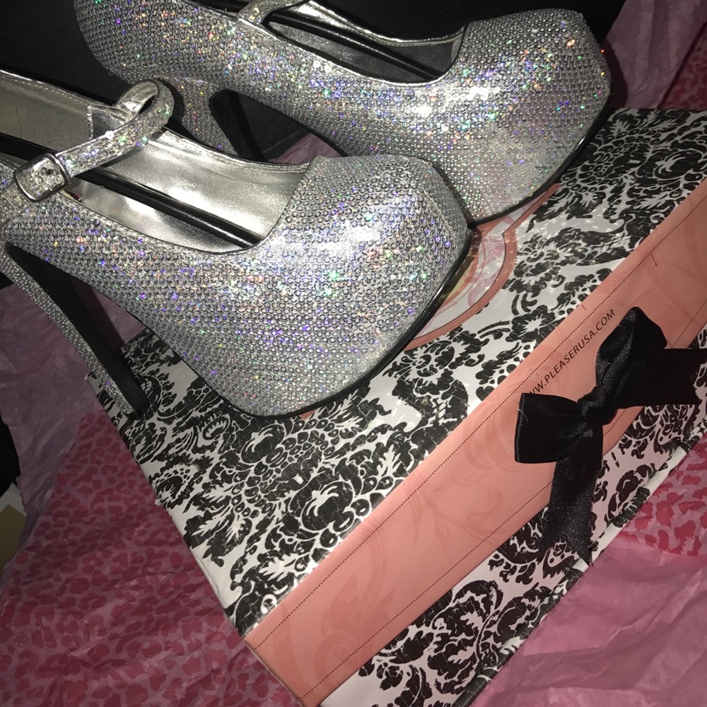 Bordello silver sequin high heels