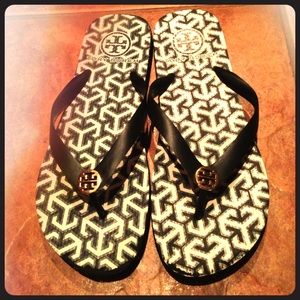 Tory Burch Black & White Thong Sandals