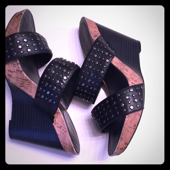 Black Studded Slip-On Wedges