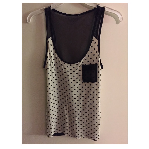 Black and White polka dot sheer tank top