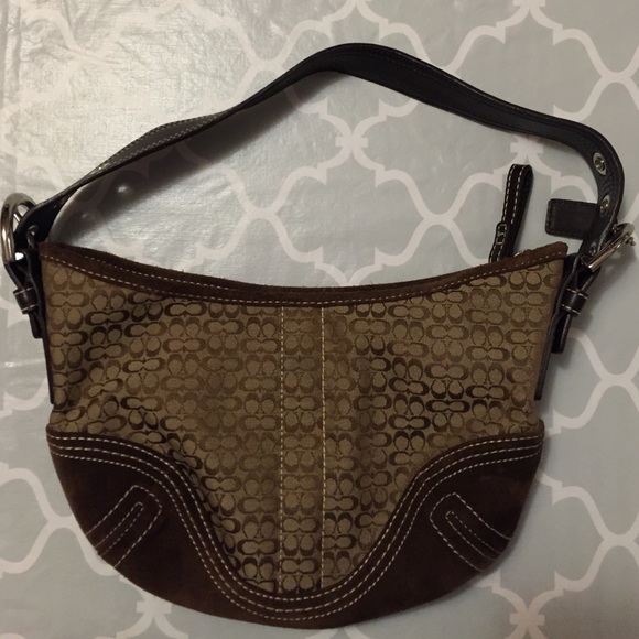 Like-new Coach Mini Signature Hobo- suede/leather