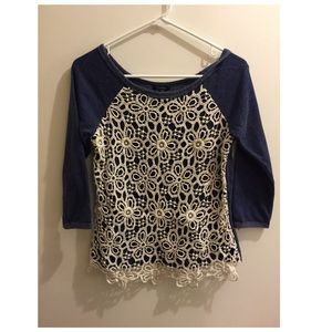 Blue and white lace floral sweater