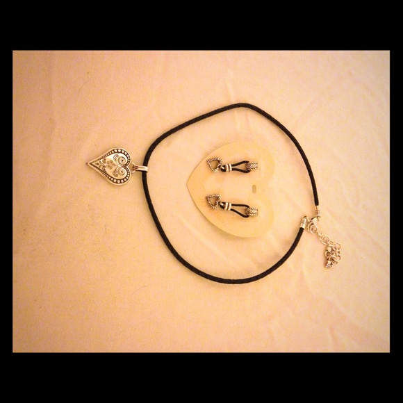 New Brighton Heart and Black Necklace /w earrings