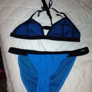 Blue and Black Women's Mesh Swimsuit