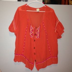XL Exotic Style blouse- Orange with yellow & pink