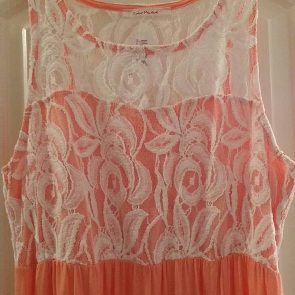 Peach colored lace front and back maxi dress!!!!!