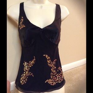 Silky Black Camisole Top with Gold Sequins