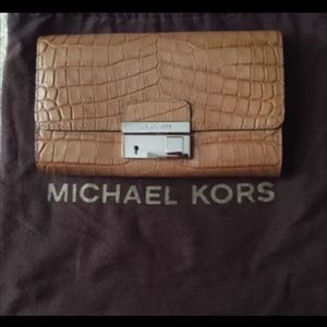 Michael Kors Gia Croc Embossed Leather Clutch