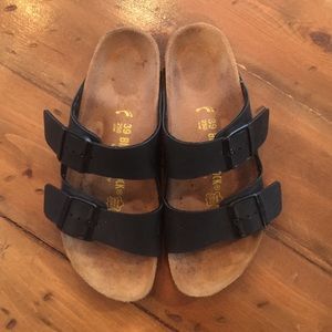 Black leather Birkenstocks