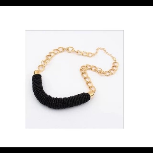 **New Black Beaded with Gold Chain Necklace** - Picture 2 of 2