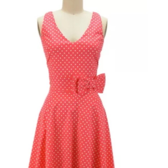 50's Pin Up style coral polka dot dress