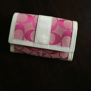 Coach Wallet Pink Material and White Leather