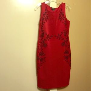 Red and Black Beaded Midi Dress
