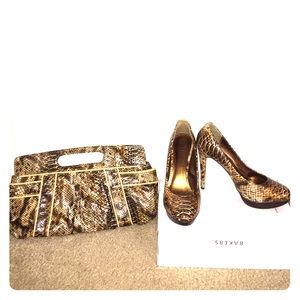 Snakeskin pumps with matching clutch