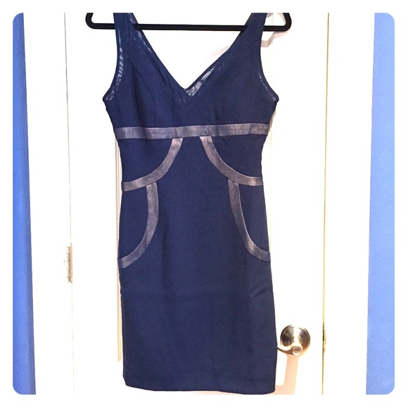 NWT Sheer Layer Blue V Neck Dress