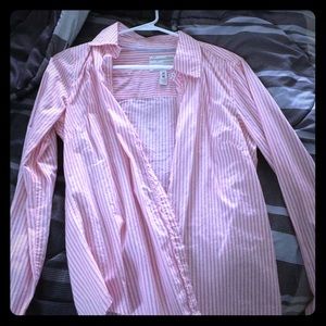Pink and white striped button up