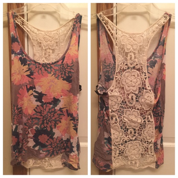 Floral tank top with lace back - Picture 2 of 2