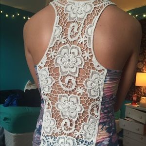 Floral tank top with lace back