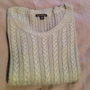 Gray silk cable knit 3/4 sleeve sweater