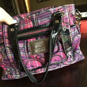 Coach Poppy Pink Purple Tartan Book Tote RARE
