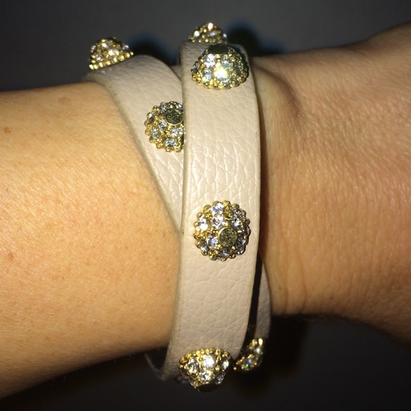 Champagne Leather Wrap Bracelet with Crystals